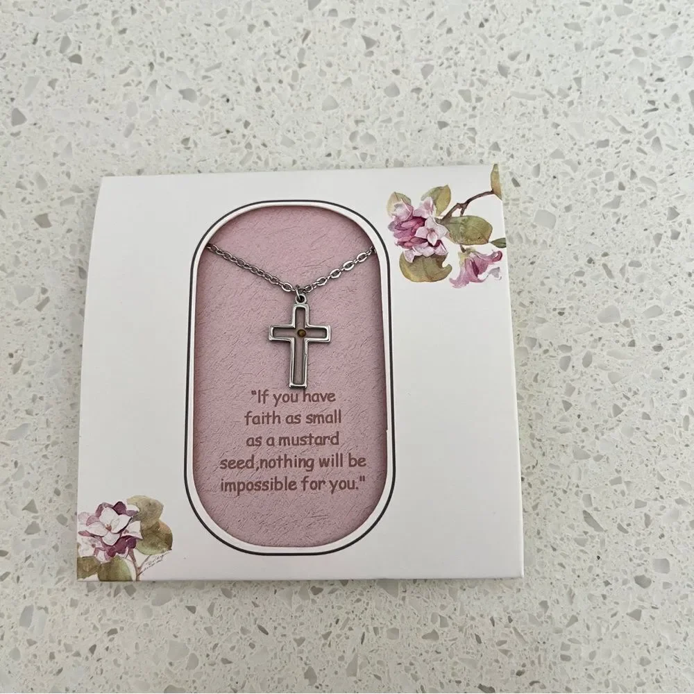 Mustard seed cross Necklace Inspirational Religious Christian Gift‎
